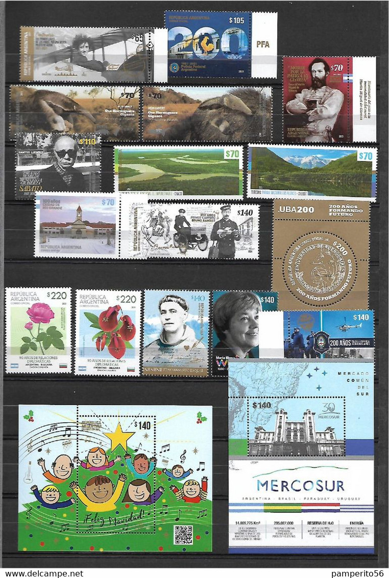 ARGENTINA - AÑO 2021 COMPLETO *MINT* Emisiones Completas Año 2021 Sellos, Hojas Souvenir Y 2 Enteros Postales - Années Complètes