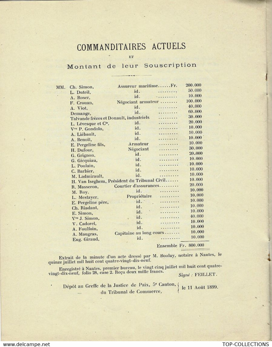 COMMERCE NAVIGATION ASSURANCES NANTES 1911 SIMON & DUTEIL . STATUTS COMPLETS SOCIETE ASSURANCES MARITIMES B.E. - Historische Dokumente