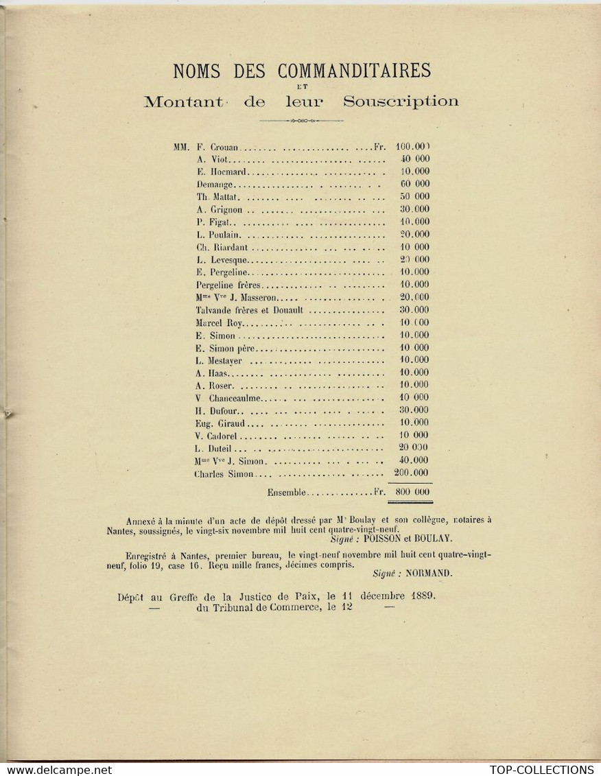 NAVIGATION ASSURANCES MARITIMES NANTES 1890 Charles SIMON STATUTS COMPLETS SOCIETE D'ASSURANCES MARITIMES - Historische Dokumente