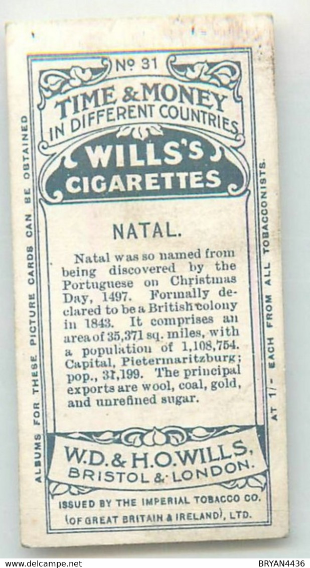 CARTE CIGARETTES  WILLS - TIME & MONEY In Different Countries - " NATAL " - TRES BON ETAT - Wills