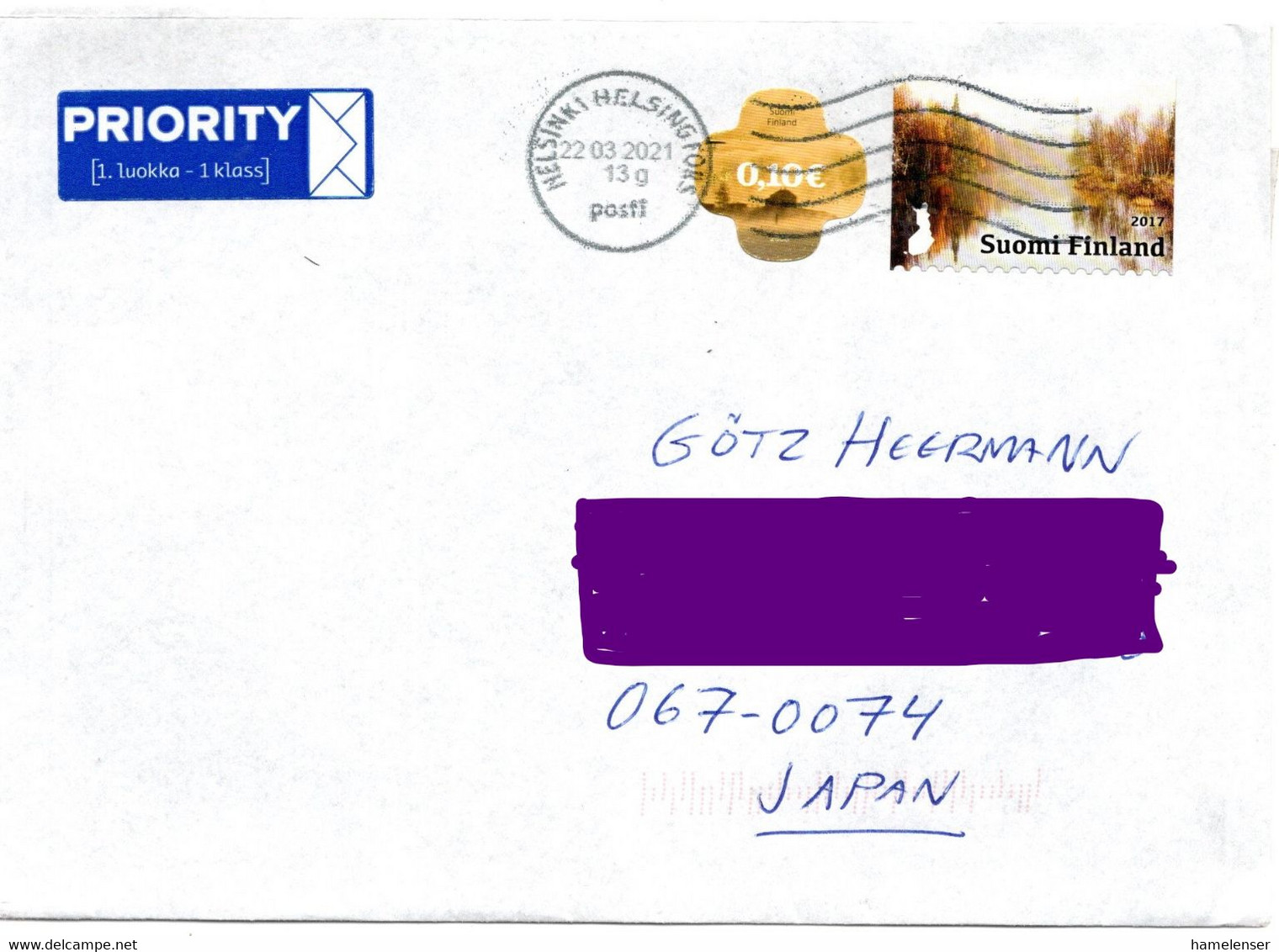 56985 - Finnland - 2021 - MiF A LpBf HELSINKI -> Japan - Storia Postale