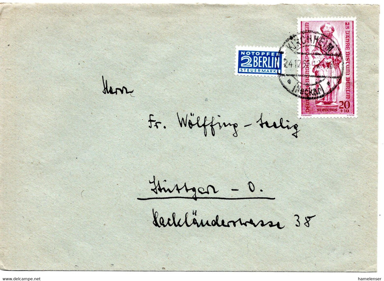57021 - Berlin - 1955 - 20Pfg. Bistum Berlin EF A Bf KIRCHHEIM -> Stuttgart - Briefe U. Dokumente