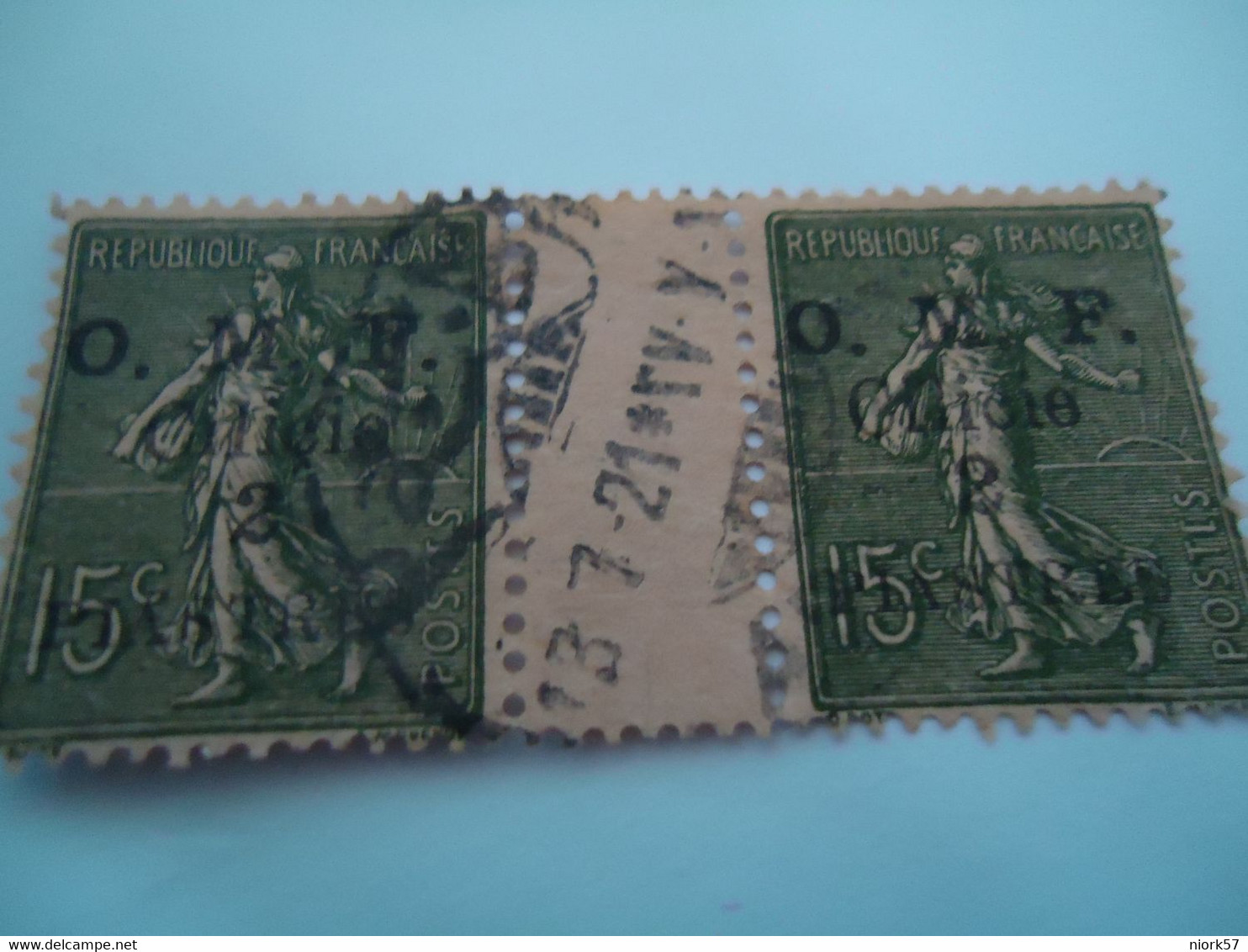 CILICIA FRANCE PAIR STAMPS OVERPRINT O.M.F  .POSTMARK - Autres & Non Classés