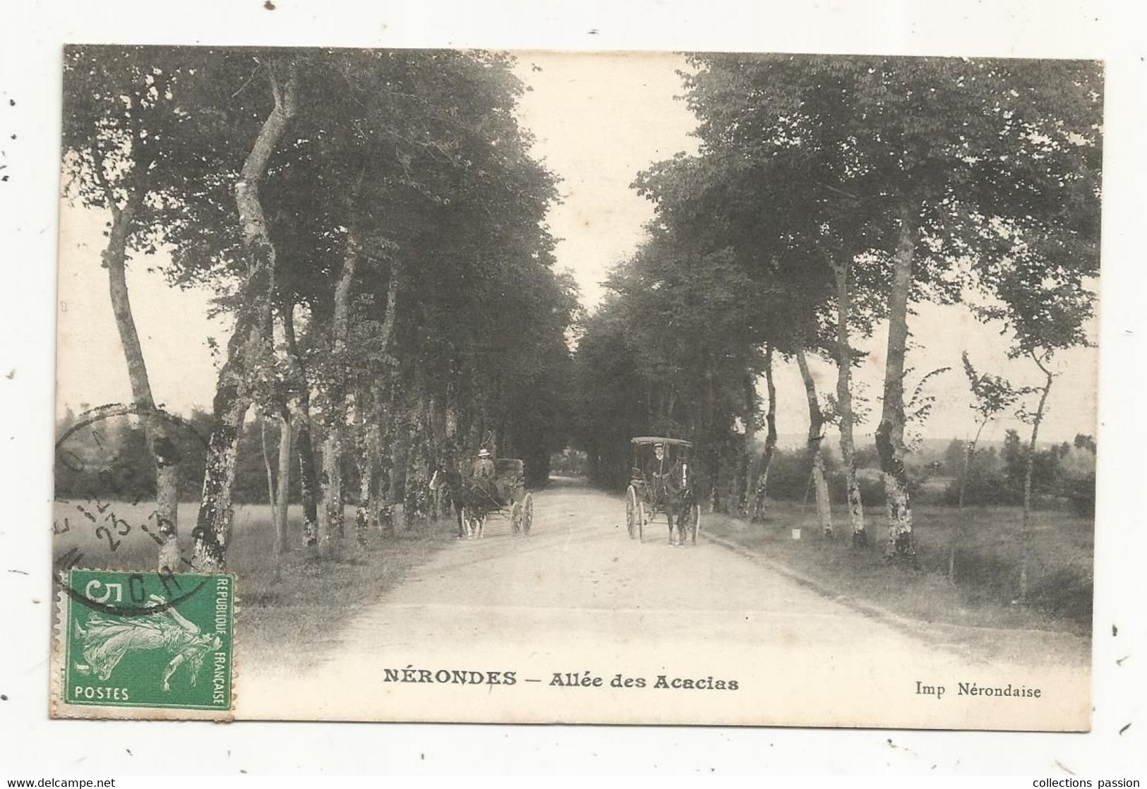 JC, Cp , 18 ,NERONDES , Allée Des ACACIAS, Attelages , Voyagée 1913 - Nérondes