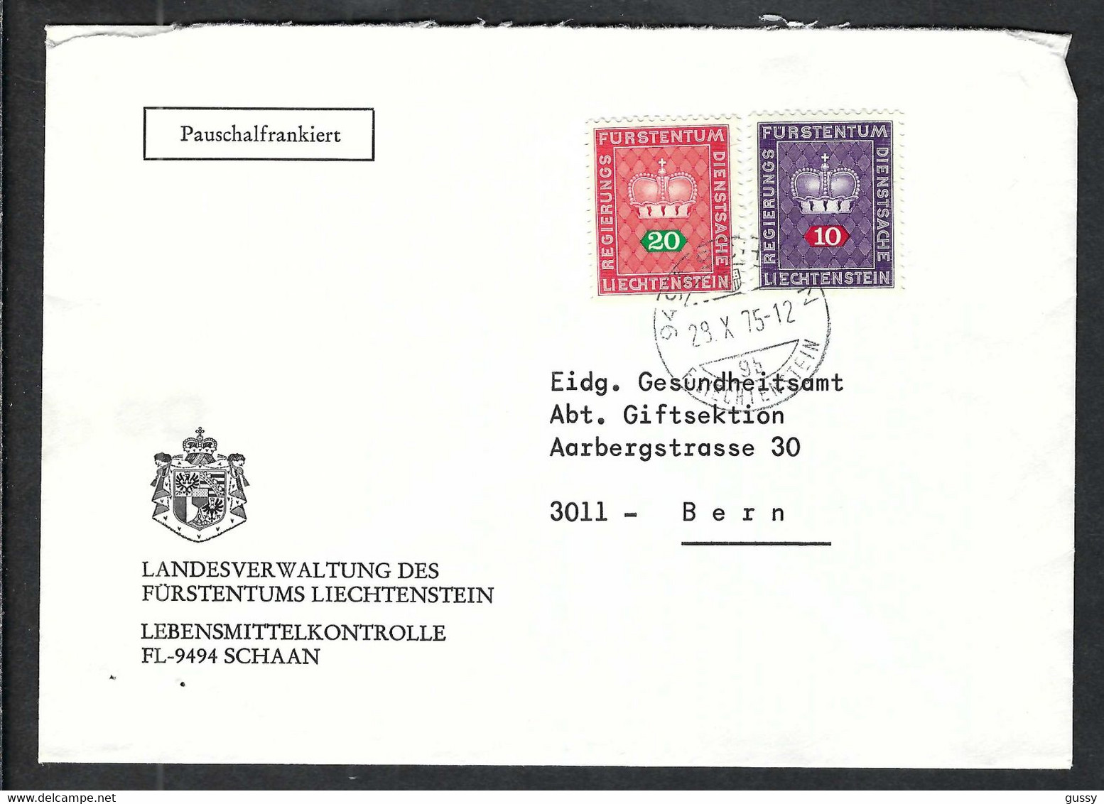 LIECHTENSTEIN 1975: LSC  De Schaan Pour Bern Affr. De 30c - Cartas & Documentos