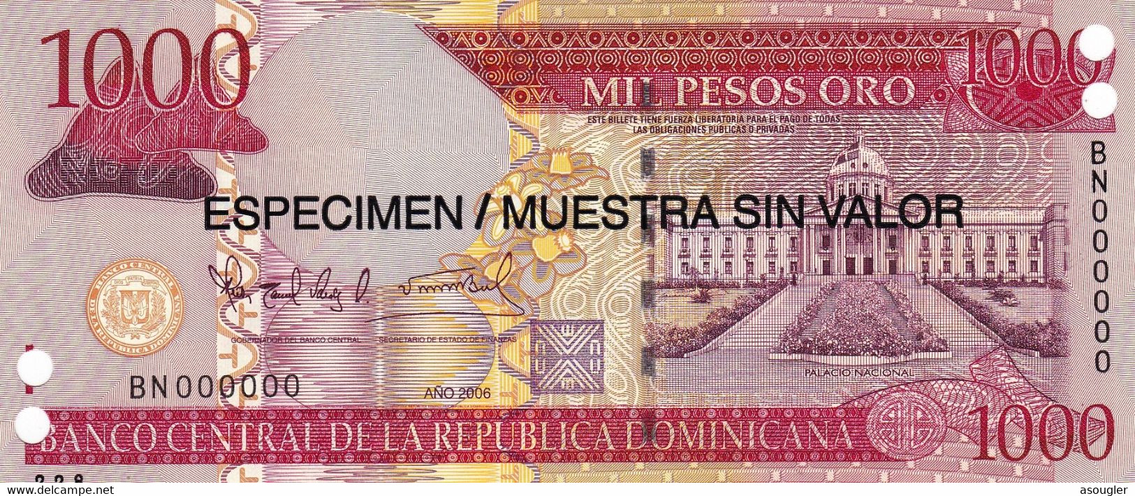 Dominican Republic 1000 Pesos 2006 SPECIMEN UNC P-180s1 "free Shipping Via Registered Air Mail" - Dominicaine