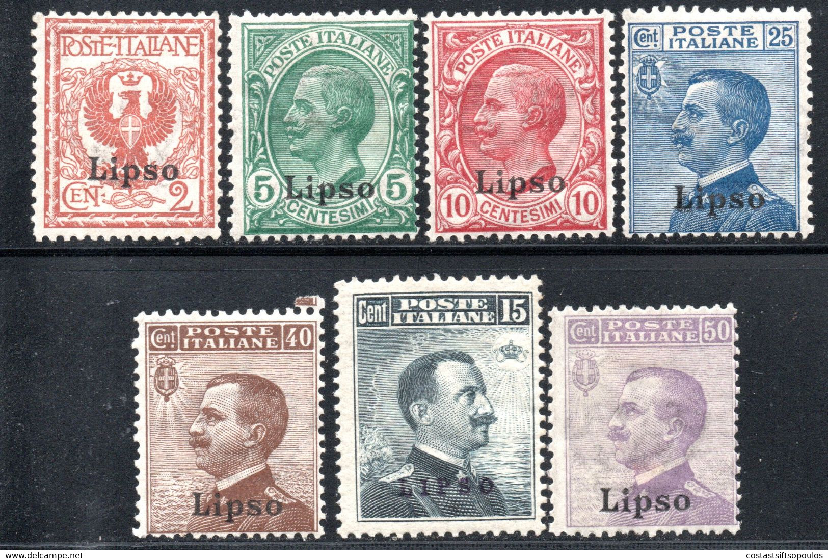 722.GREECE.ITALY,DODECANESE,LIPSO,LIPSI,1912 #3-9 MLH. - Dodecanese