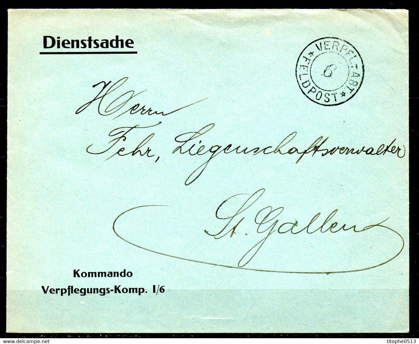 SUISSE. Enveloppe Avec Oblitération De 1917 De Saint Gall. Kommando Verpflegungs-Komp. I/6. - Postmarks