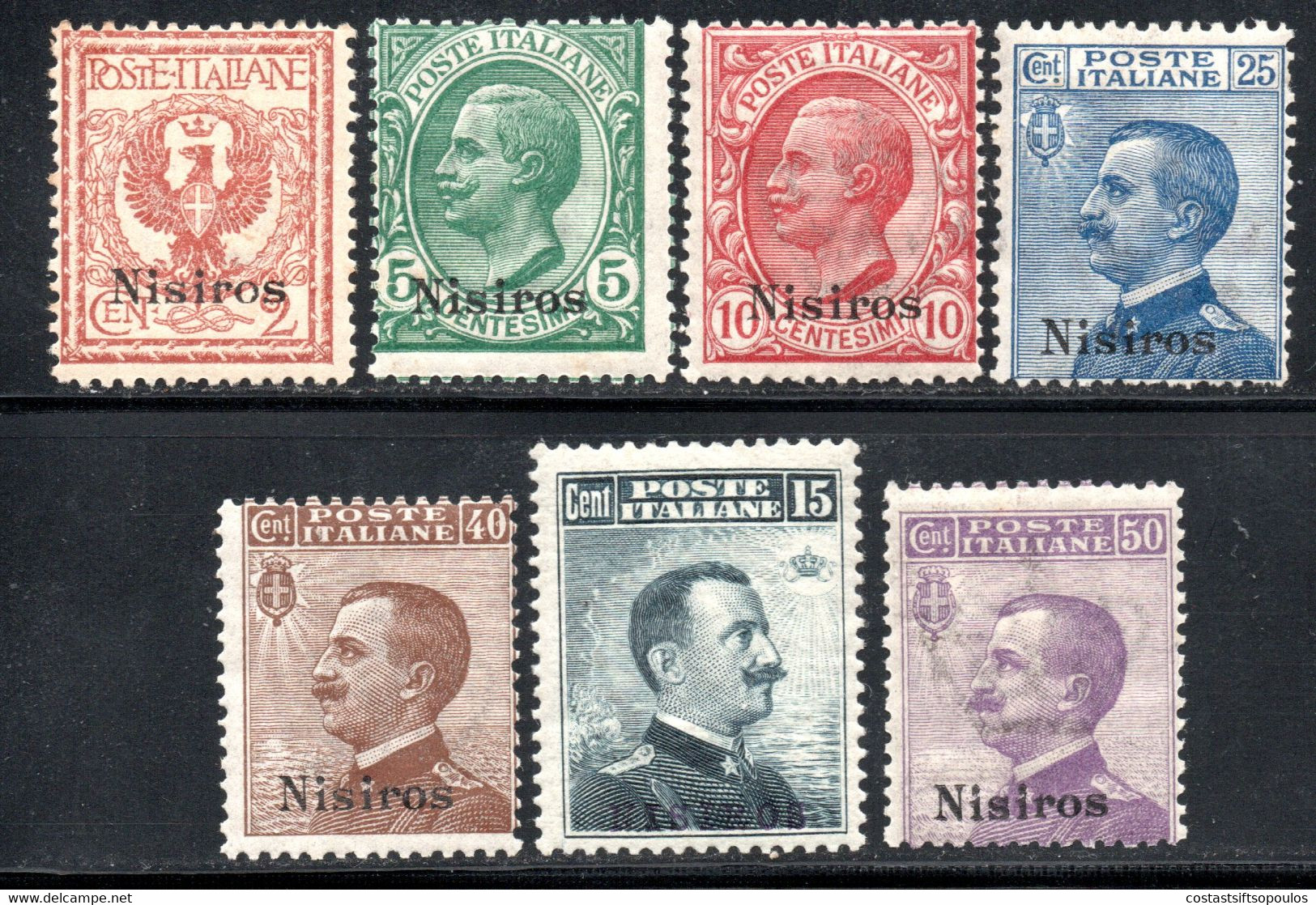 724.GREECE.ITALY,DODECANESE,NISIROS,1912 #3-9 MLH/MNH.15 C.LIGHT FAULT. - Dodecanese
