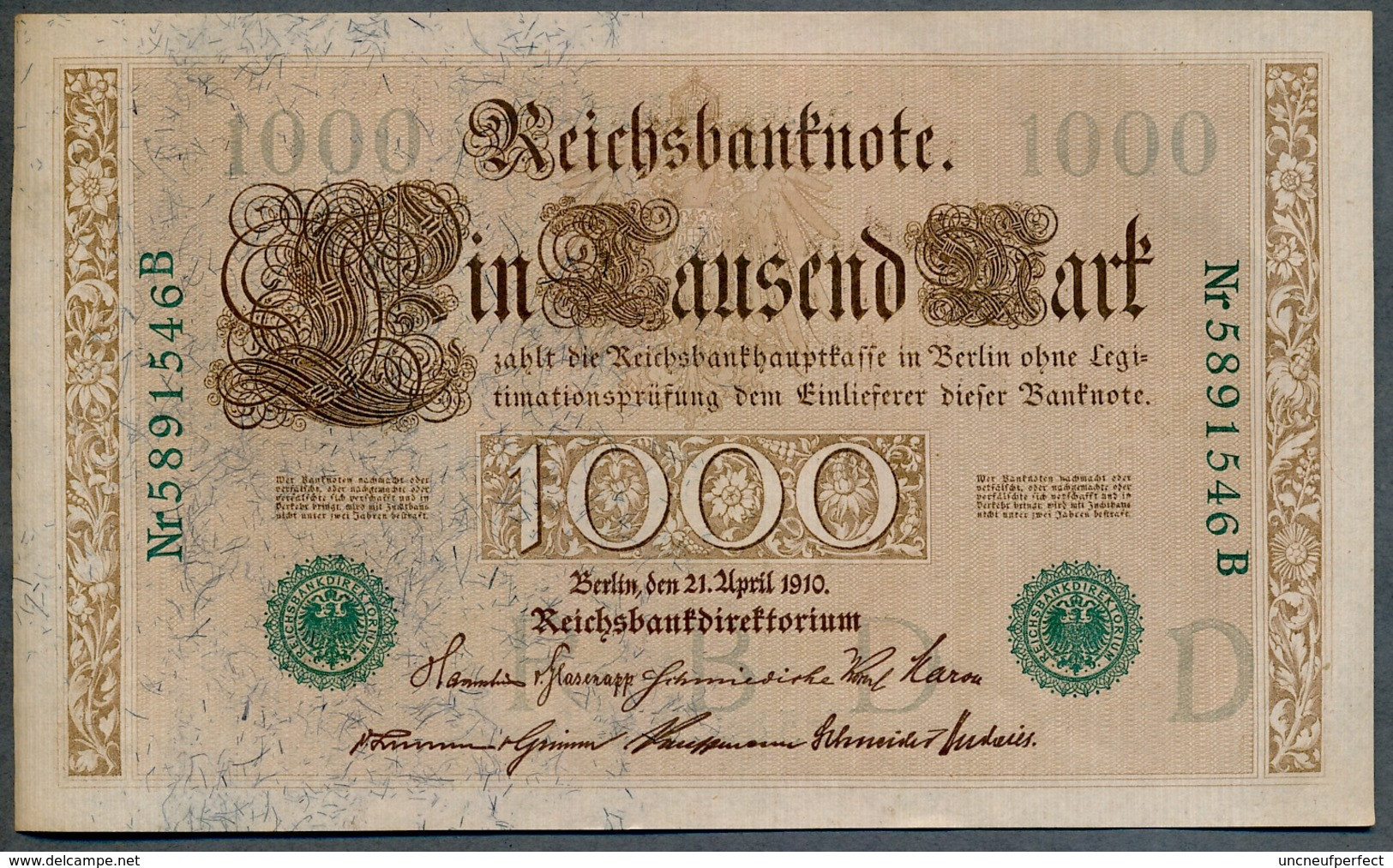 P45b Ro 46b DEU-69b  7 Chifres N°5891546B *** AUNC *** Lettre  D  1000 Mark 1910 - 1000 Mark