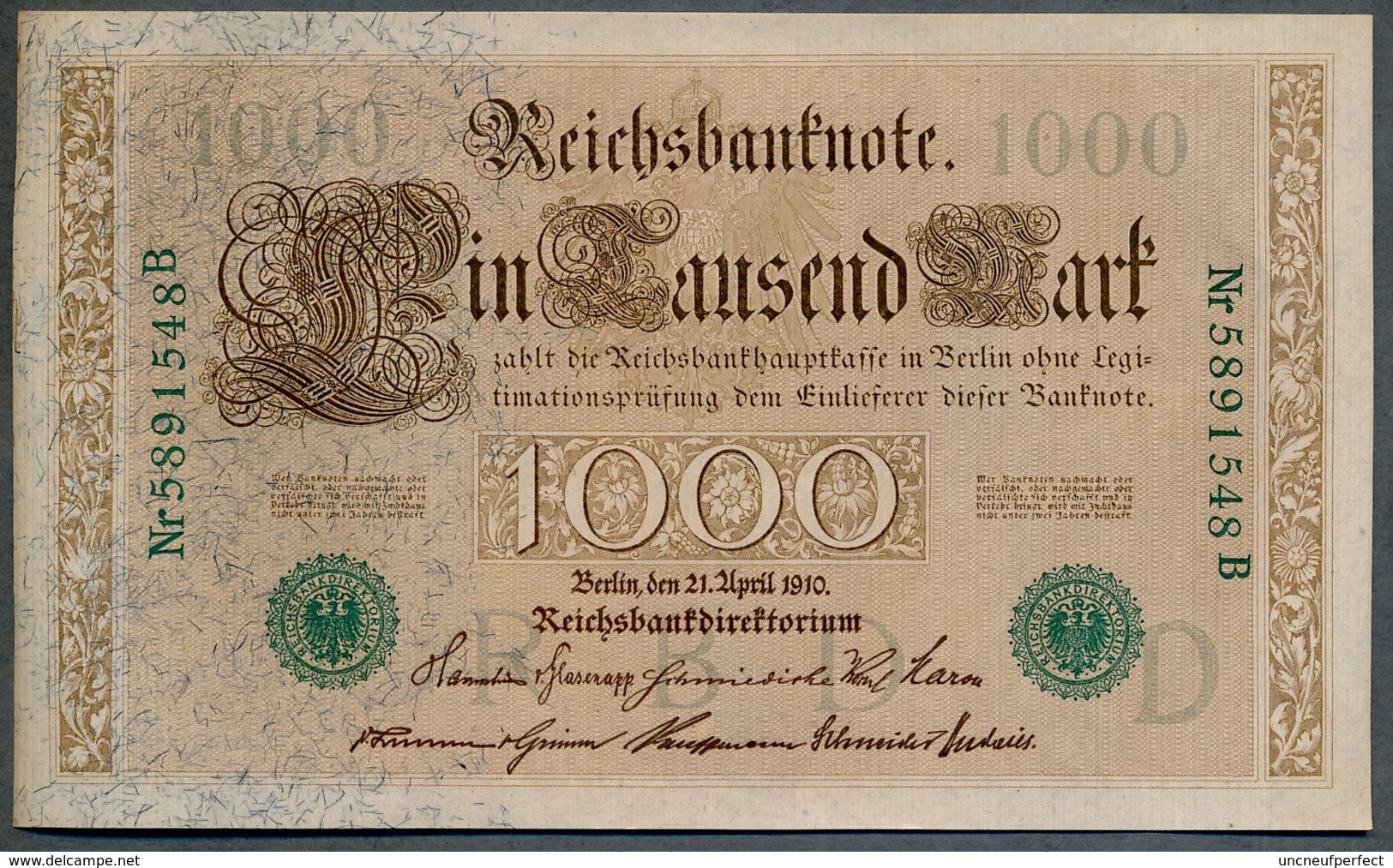 P45b Ro 46b DEU-69b  7 Chifres N°5891548B *** AUNC *** Lettre  D  1000 Mark 1910 - 1.000 Mark