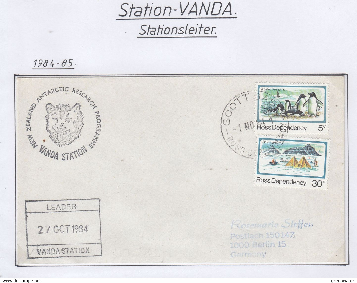 Ross Dependency 1984 Vanda Station Ca Leader Vanda  Base Ca Scott Base 1 NO 84 (CB179) - Lettres & Documents