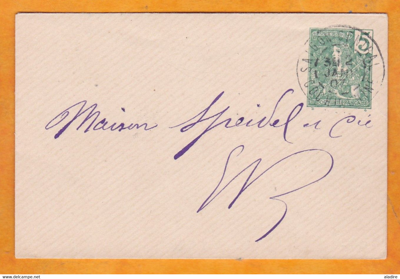 1907 - Enveloppe Mignonnette Entier Postal 5 C (date 439) De Saigon Central, Cochinchine, En Ville - Lettres & Documents