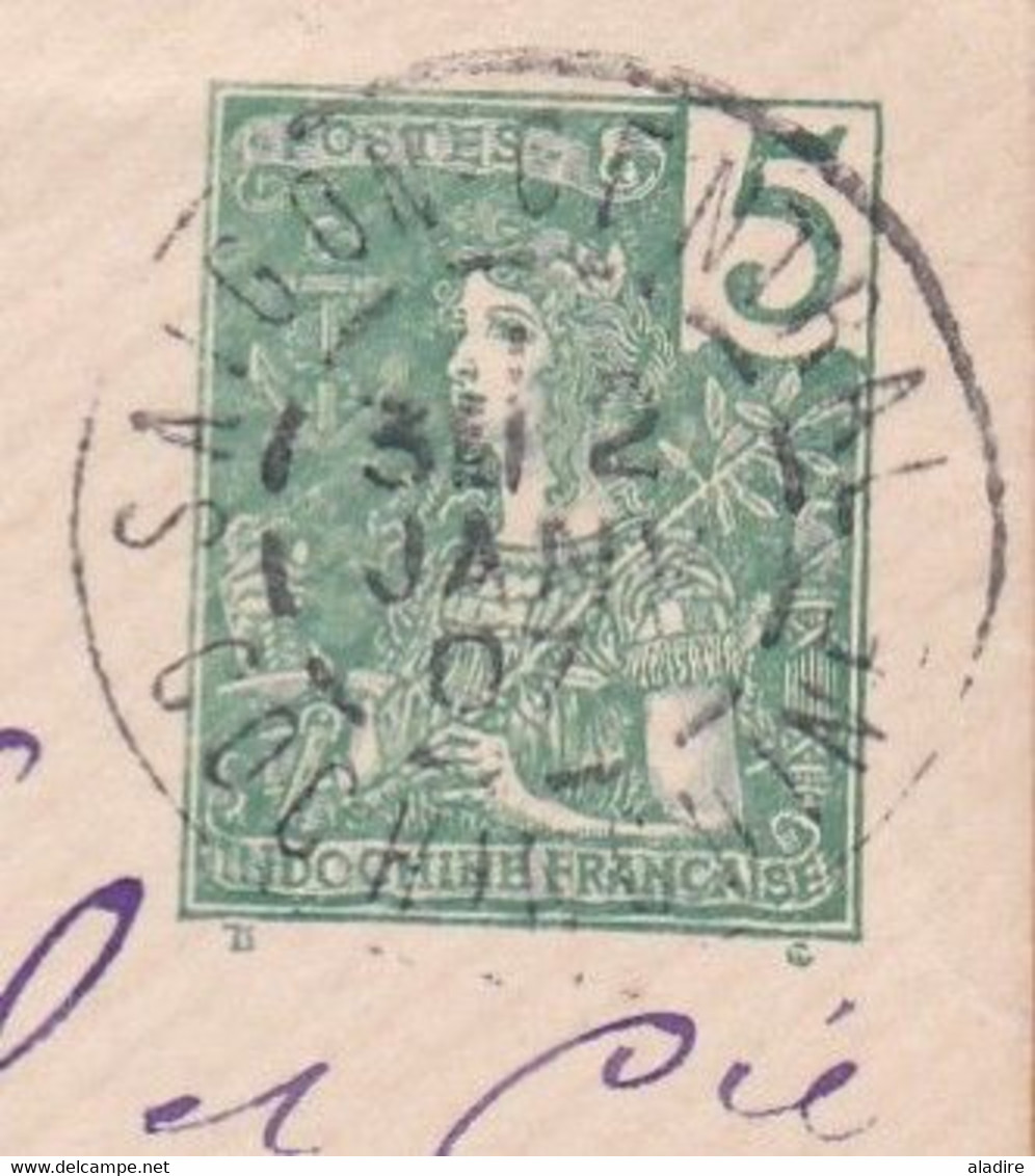1907 - Enveloppe Mignonnette Entier Postal 5 C (date 439) De Saigon Central, Cochinchine, En Ville - Covers & Documents