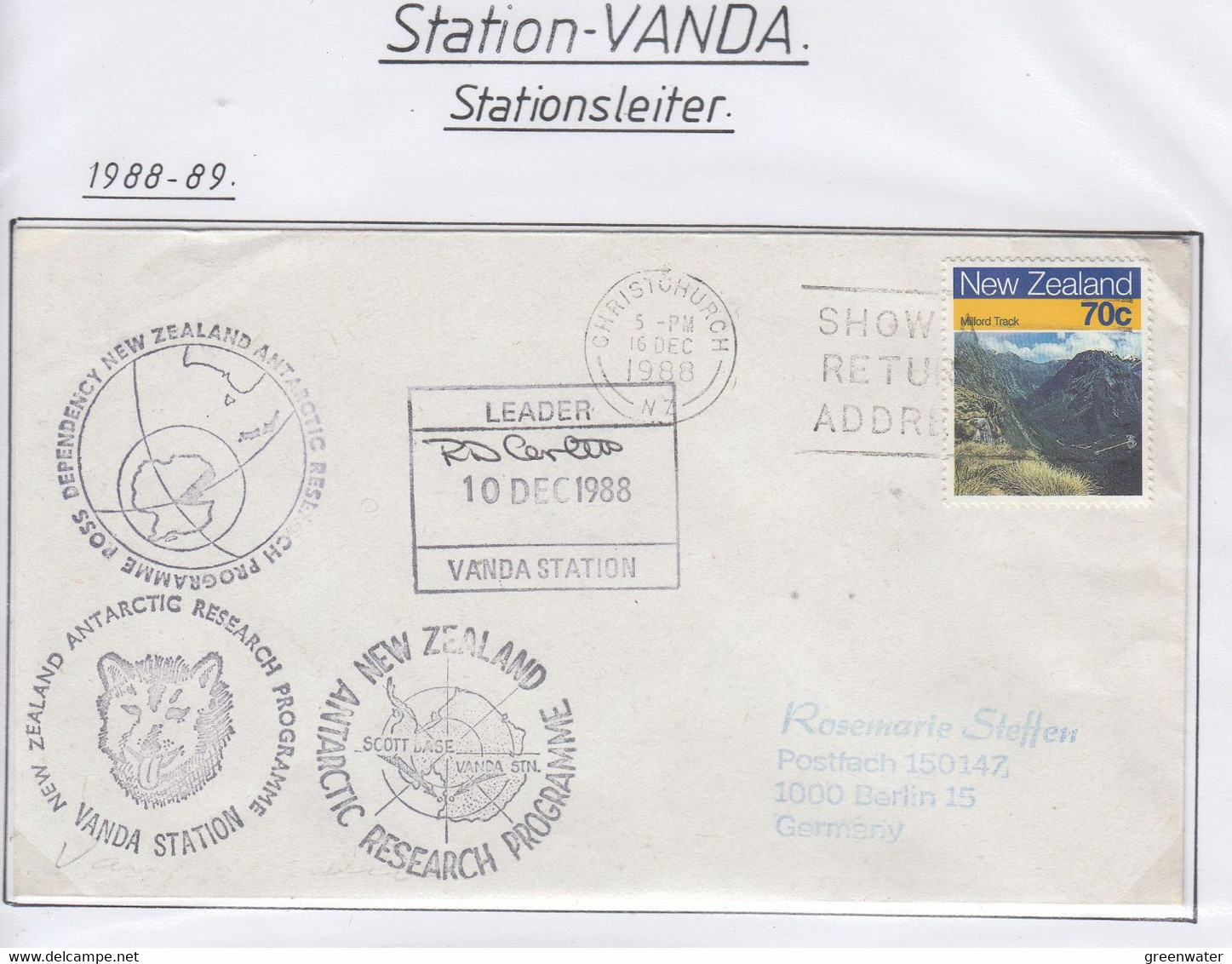 Ross Dependency 1988 Vanda Station Signature Leader Vanda Station  Ca Chirstchurch 16 DEC 1988 (CB180B) - Covers & Documents