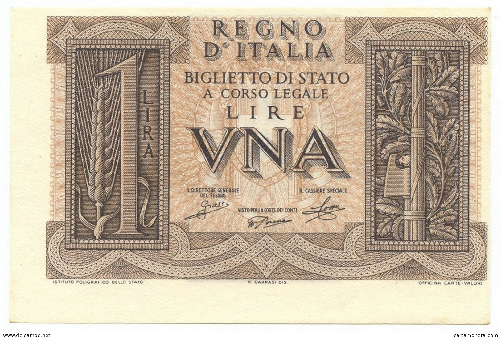 1 LIRA ERRORE DI STAMPA BIGLIETTO DI STATO FASCIO 14/11/1939 SUP+ - Regno D'Italia – Autres