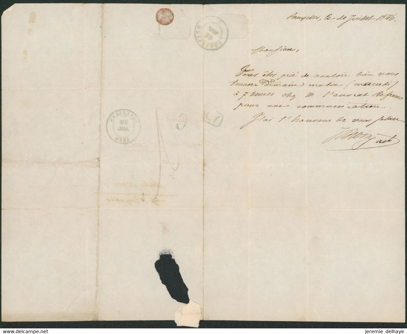 Précurseur - LAC Datée De Bruxelles + Cachet Dateur (1846) Timbres CA Et Griffe C > Auderghem / J. Beving, Avocat - 1830-1849 (Belgique Indépendante)