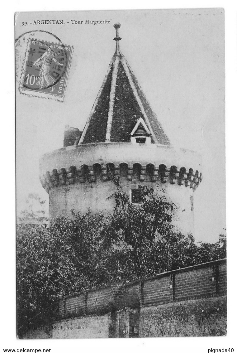 CPA, 61 Argentan Tour Marguerite, Voyagée 1910 Dos Divisé - Argentan