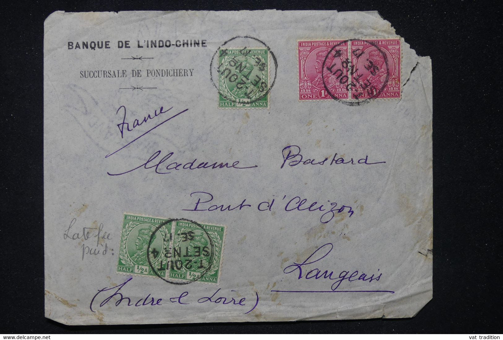 INDES ANGLAISES - Enveloppe Commerciale De Pondichery Pour La France En 1917, Voir Oblitération - L 117428 - 1902-11 Roi Edouard VII