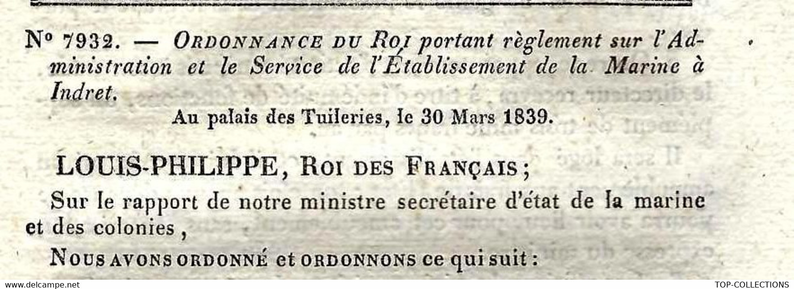 1839 LOI REORGANISATION MARINE FORGES MANUFACTURE ROYALE D’ INDRET Près Nantes Loire Atlantique - Gesetze & Erlasse