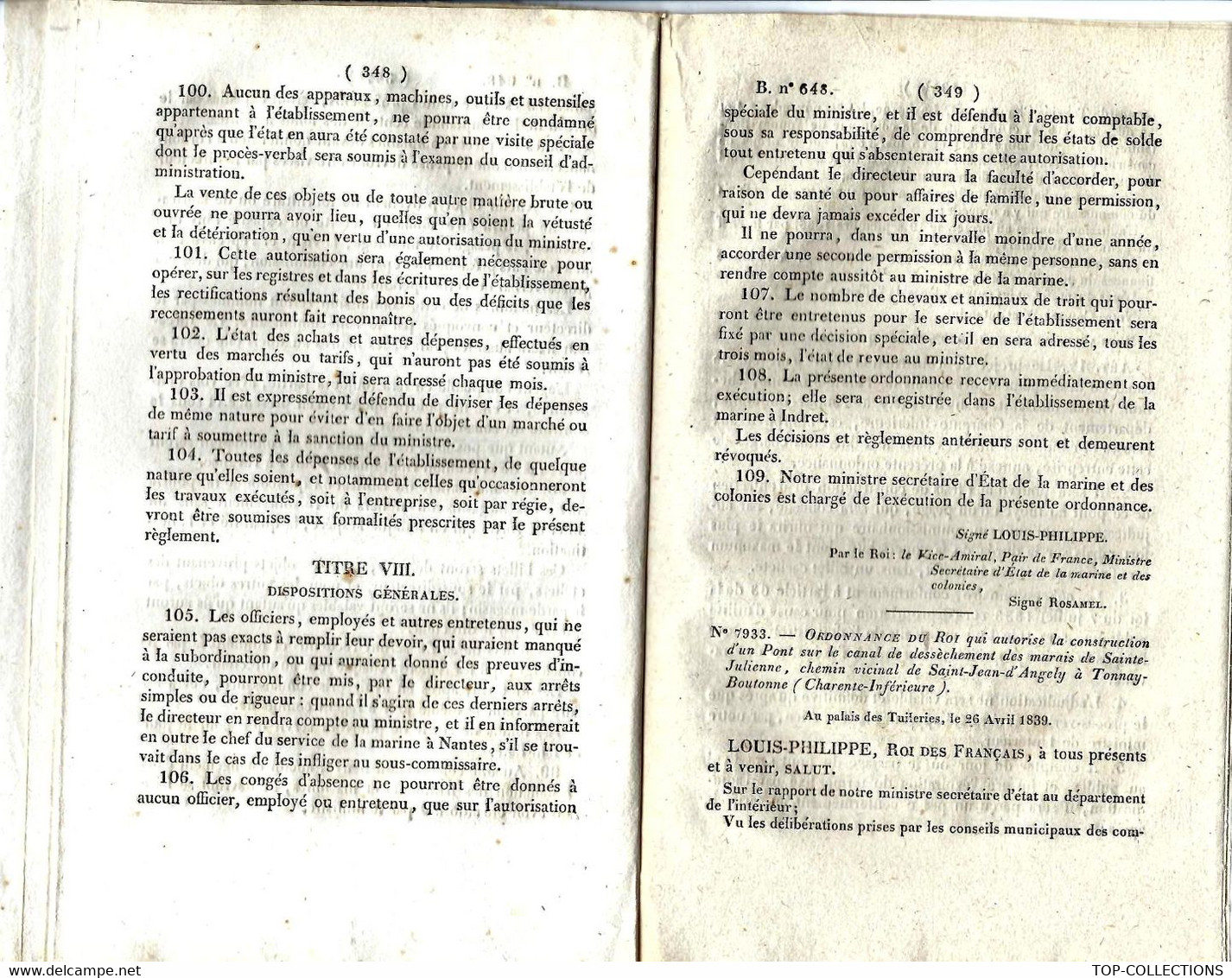 1839 LOI REORGANISATION MARINE FORGES MANUFACTURE ROYALE D’ INDRET Près Nantes Loire Atlantique - Décrets & Lois