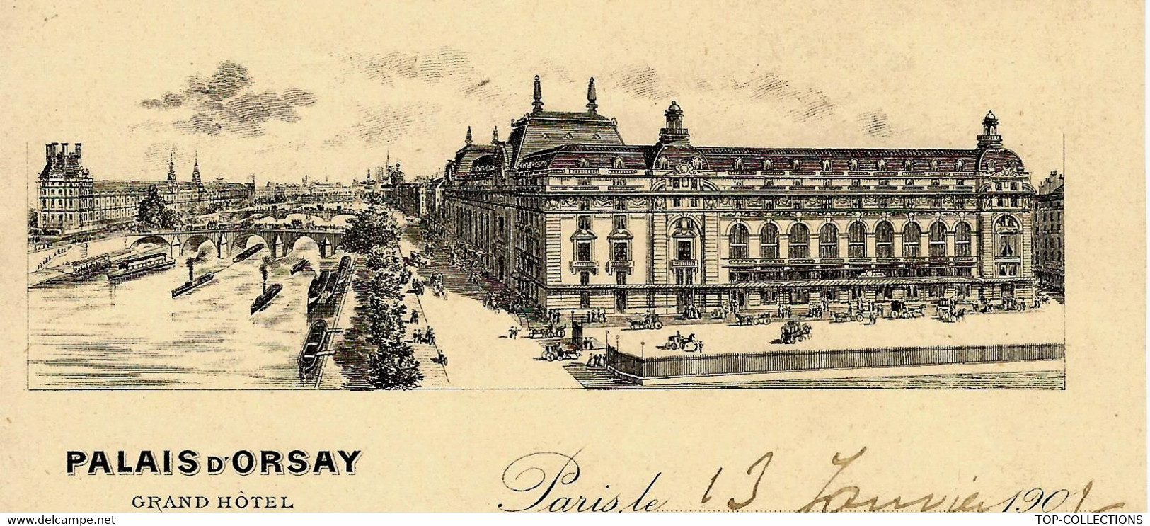 1902  Art Nouveau QUAND LE MUSEE D' ORSAY ETAIT UNE GARE ET UN HOTEL  SUPERBE ENTETE LETTRE SIGNEE VOIR SCANS - Manuscripten