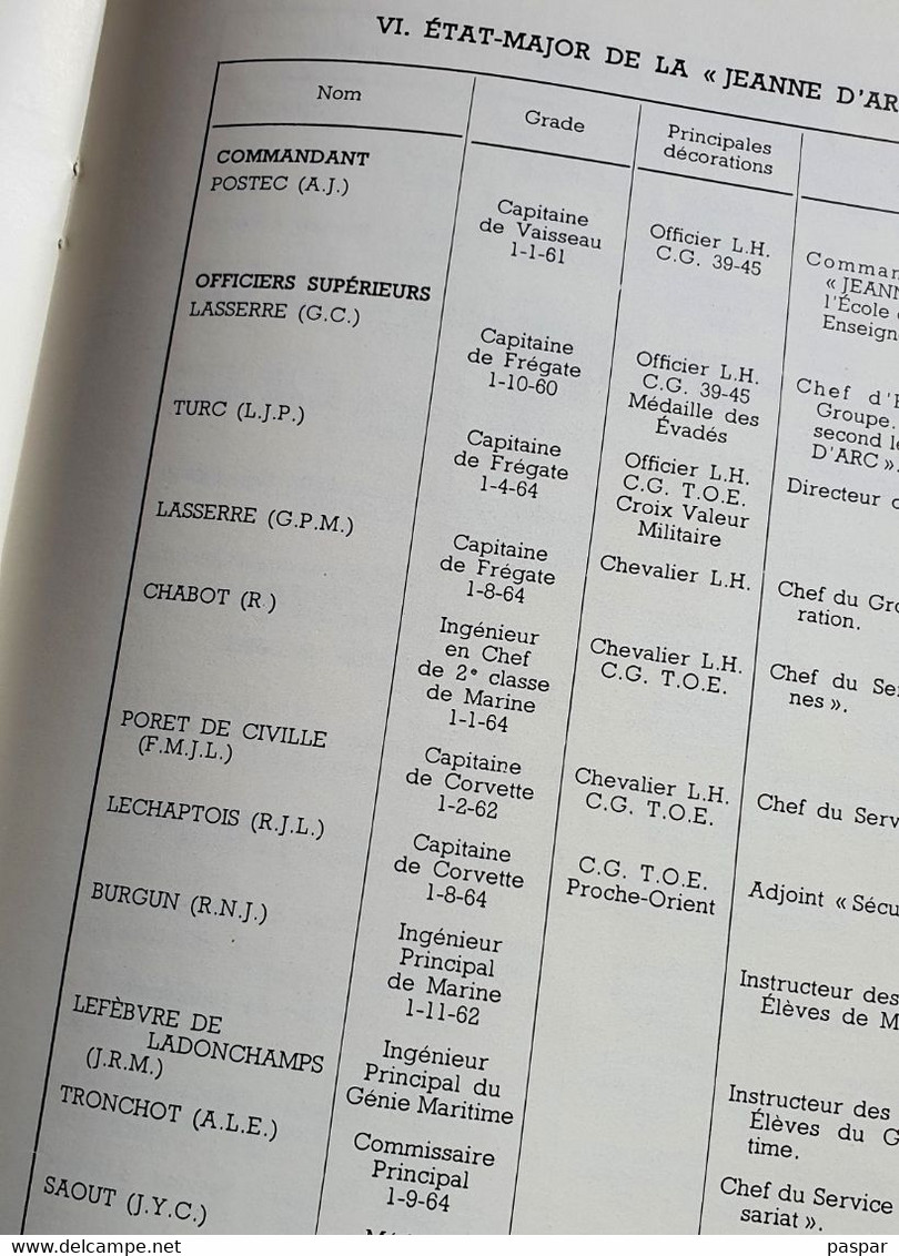 ECOLE D APPLICATION DES ENSEIGNES DE VAISSEAU JEANNE D ARC VICTOR SCHOELCHER CAMPAGNE 1964-65