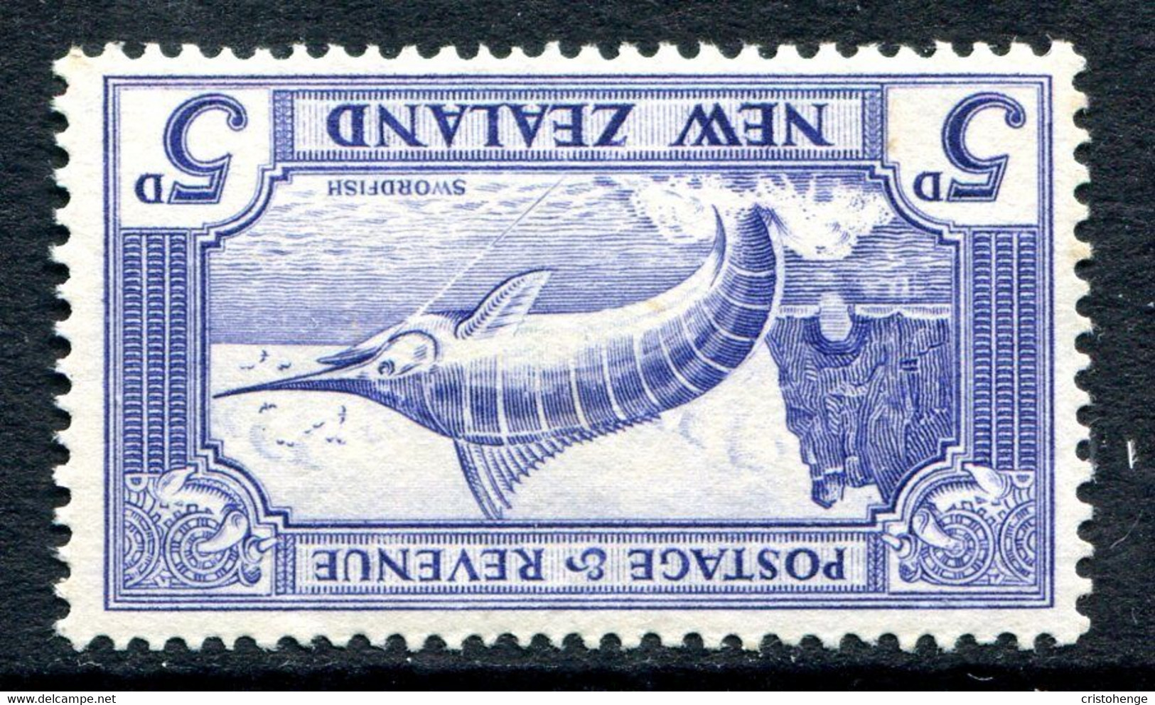 New Zealand 1936-42 Pictorials - Mult. Wmk. - 5d Swordfish - P.13-14 X 13½ - Wmk. Inverted - HM (SG 584w) - Neufs