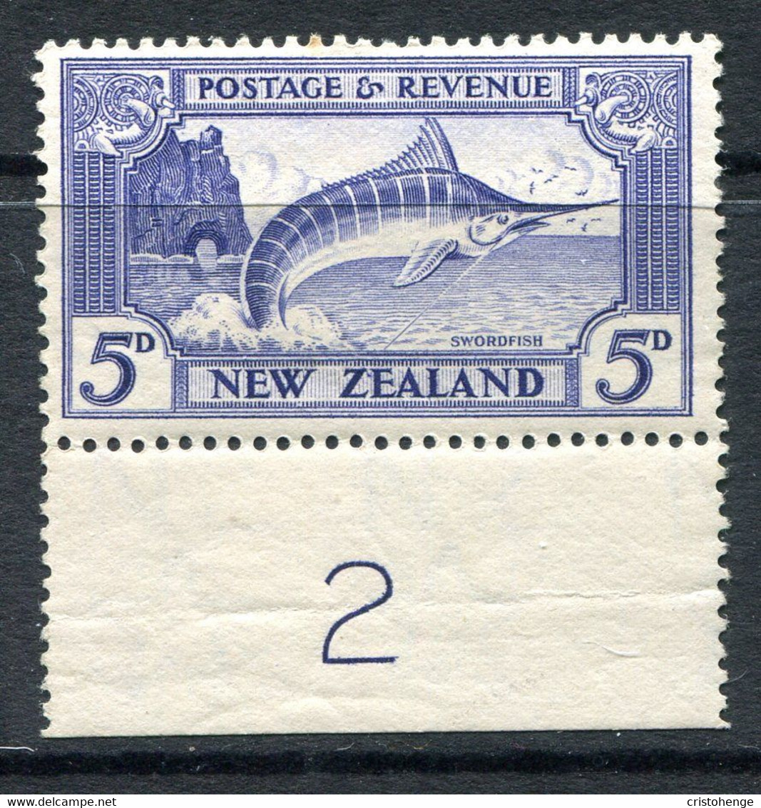 New Zealand 1936-42 Pictorials - Mult. Wmk. - 5d Swordfish - P.14 X 13½ - Plate 2 - HM (SG 584c) - Ungebraucht