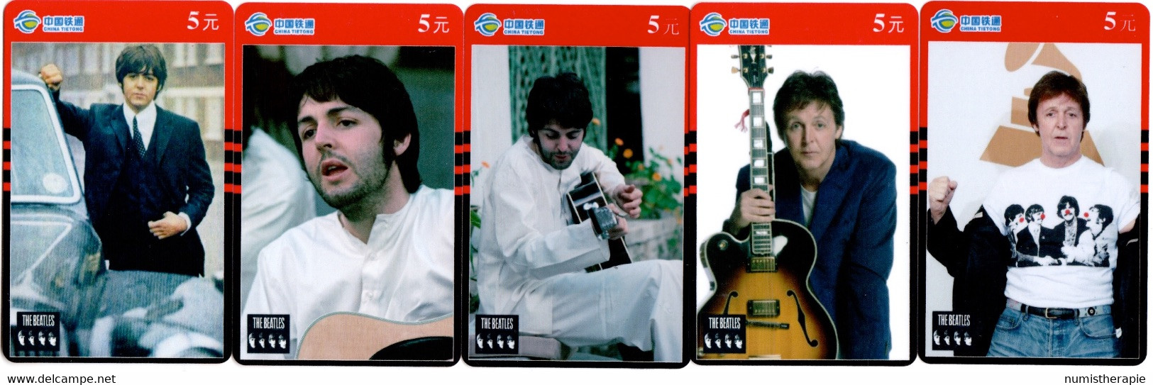 The Beatles Paul McCartney : Lot De 5 Télécartes Chinoises : Manuf. China Tietong - Musique