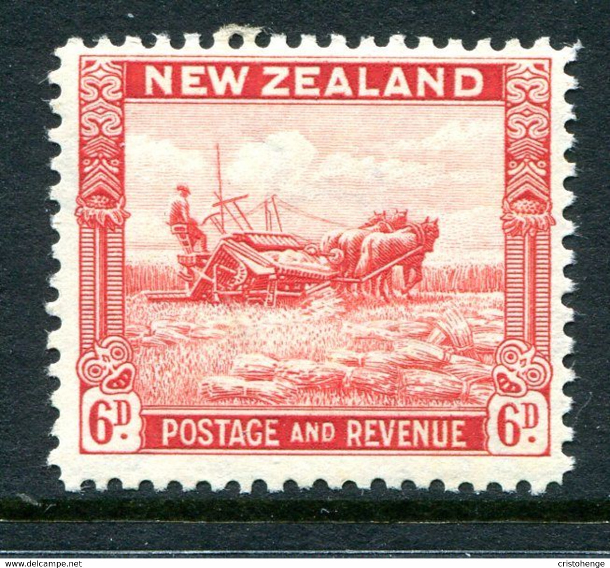 New Zealand 1936-42 Pictorials - Mult. Wmk. - 6d Harvesting - P.12½ - HM (SG 585b) - Unused Stamps