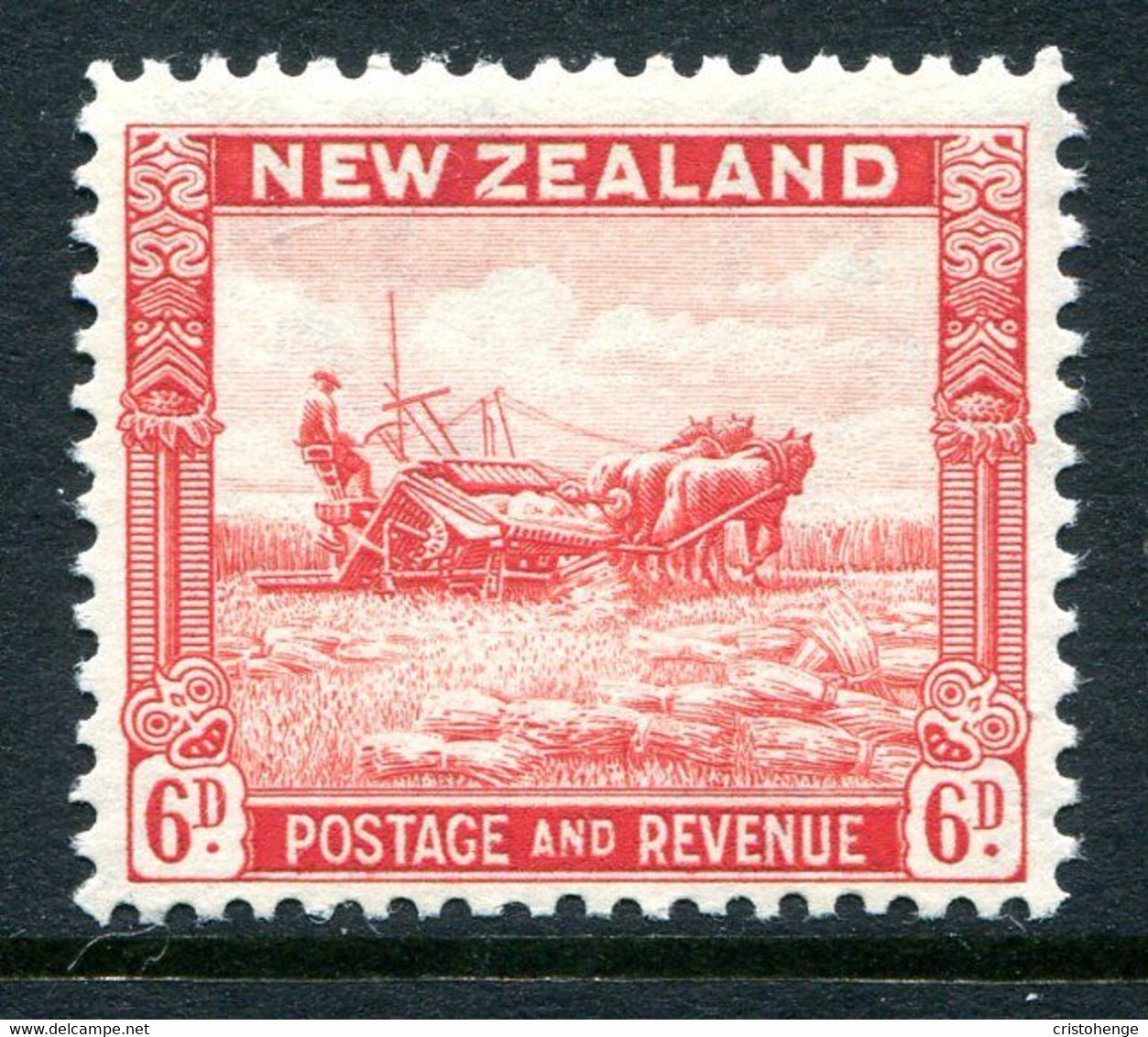 New Zealand 1936-42 Pictorials - Mult. Wmk. - 6d Harvesting - P.12½ - HM (SG 585b) - Unused Stamps