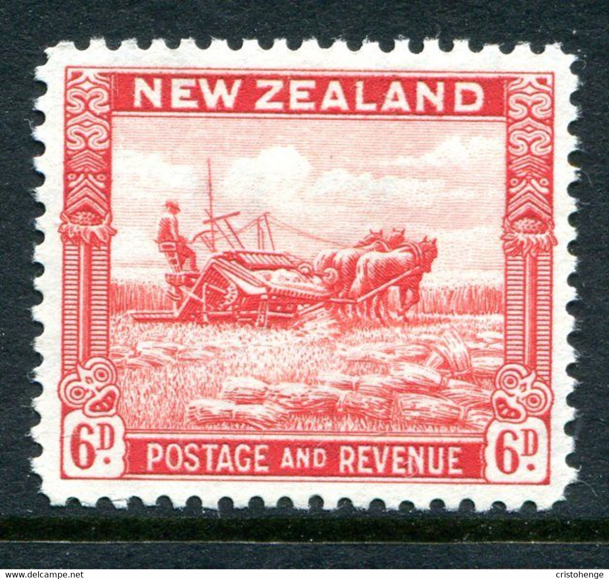 New Zealand 1936-42 Pictorials - Mult. Wmk. - 6d Harvesting - P.12½ - HM (SG 585b) - Ongebruikt