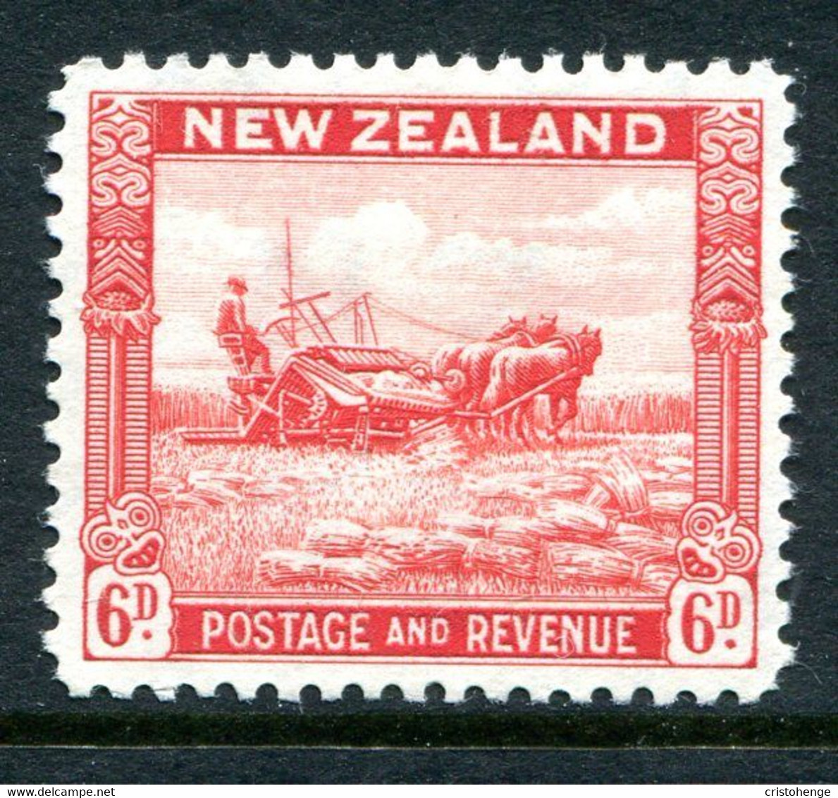 New Zealand 1936-42 Pictorials - Mult. Wmk. - 6d Harvesting - P.12½ - HM (SG 585b) - Unused Stamps