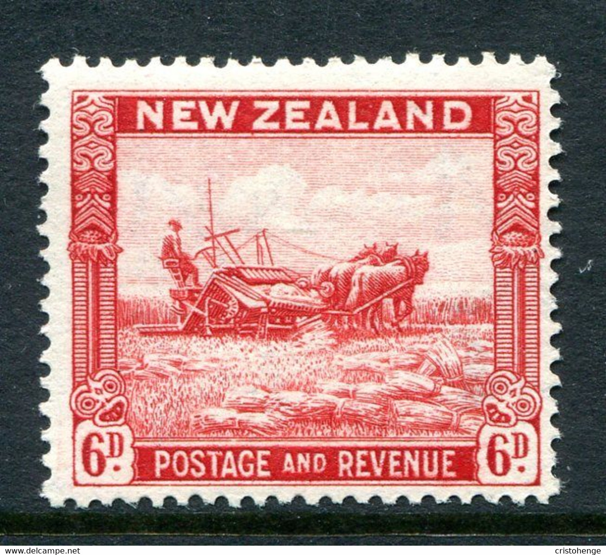 New Zealand 1936-42 Pictorials - Mult. Wmk. - 6d Harvesting - P.14½ X 14 - HM (SG 585c) - Unused Stamps