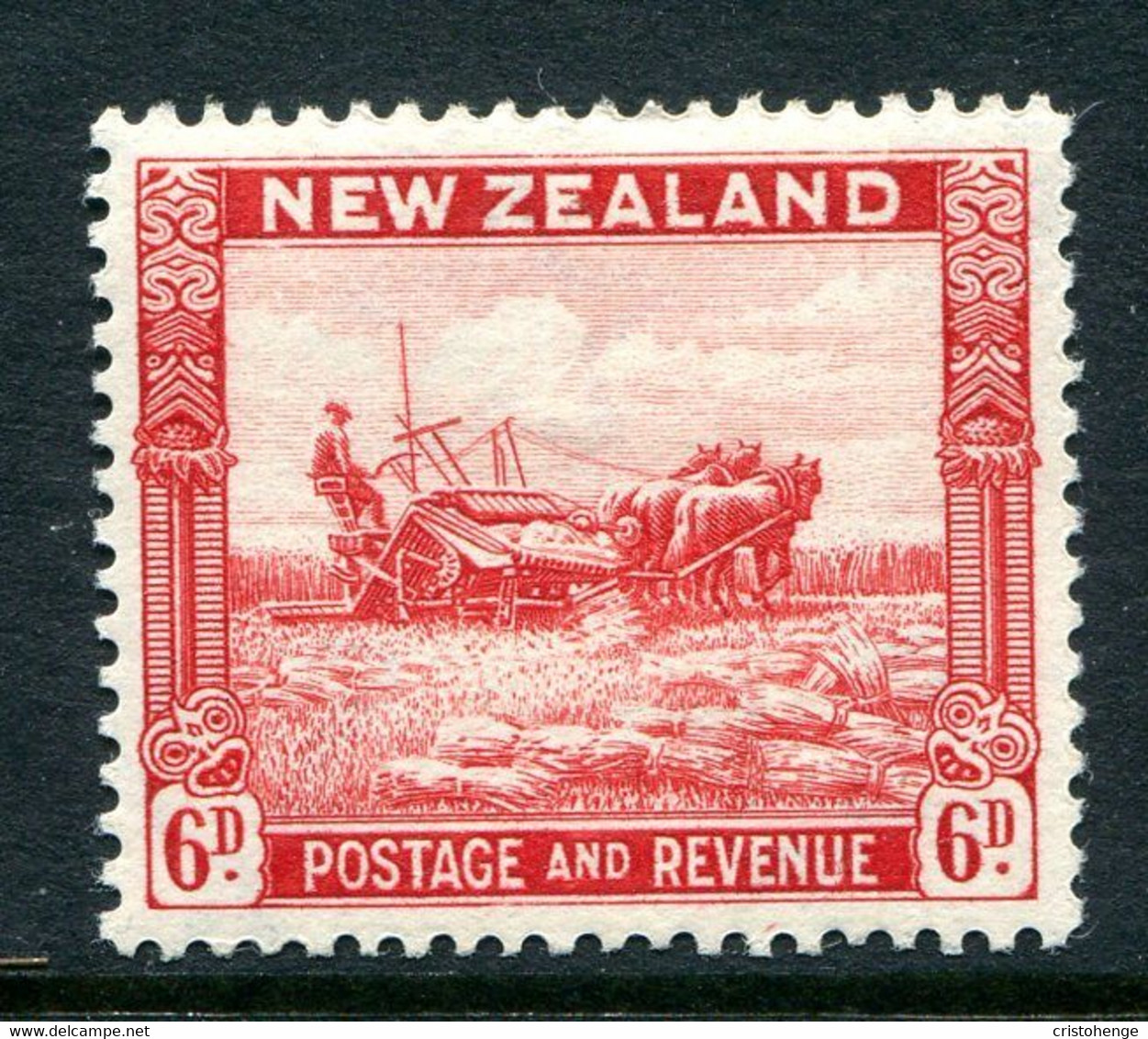 New Zealand 1936-42 Pictorials - Mult. Wmk. - 6d Harvesting - P.14½ X 14 - HM (SG 585c) - Unused Stamps