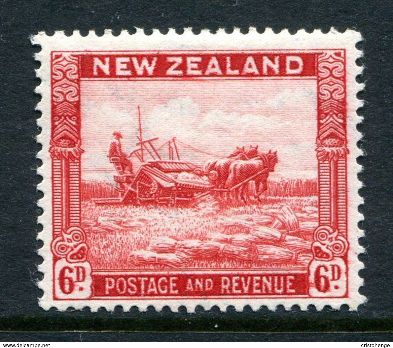 New Zealand 1936-42 Pictorials - Mult. Wmk. - 6d Harvesting - P.14½ X 14 - HM (SG 585c) - Unused Stamps