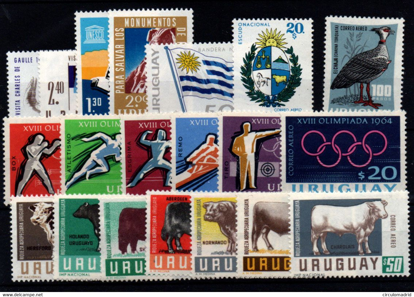 Uruguay (aéreos) Nº 250/4, 267, 271/6, 281, 284/90. Año 1964/66 - Uruguay