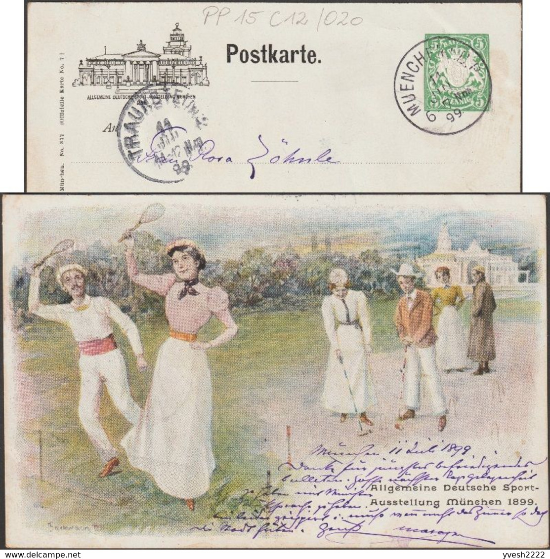 Bavière 1899. Entier Postal TSC. Exposition De Sports Munich. Tennis Ou Badminton, Cricket - Badminton