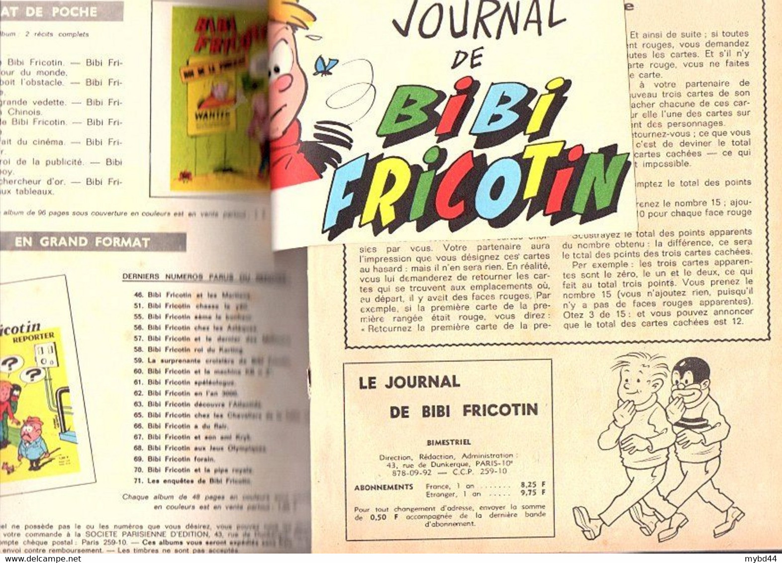 Livre BD Ancien EO édition Originale  BANDE DESSINEE BIBI FRICOTIN Reliure PIERRE LACROIX Album Le Journal 200 Page 1966 - Disegni Originali