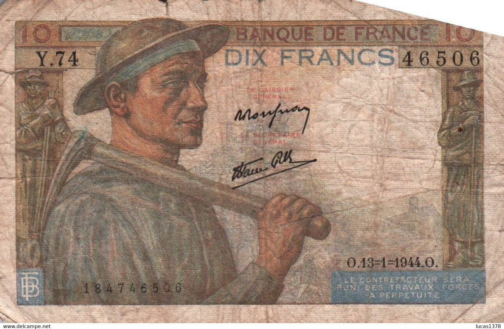 10 FRANCS 1944 - 10 F 1941-1949 ''Mineur''