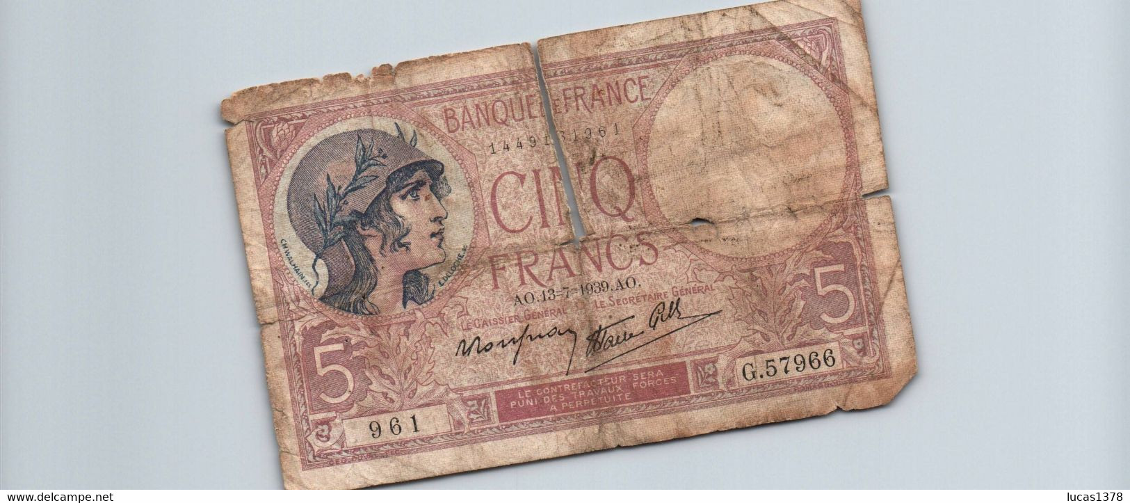 5 FRANCS 1939 - 5 F 1917-1940 ''Violet''