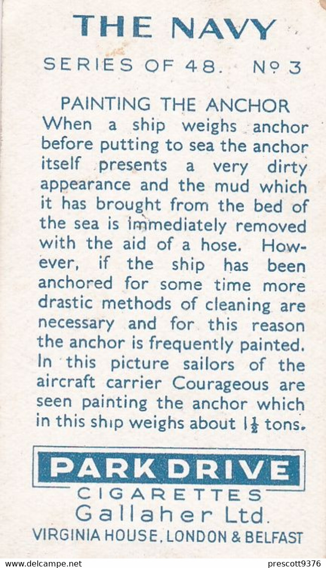 The Navy 1937 - 3 Painting The Anchor, HMS Courageous  - Gallaher Cigarette Card - Original - Military - Gallaher
