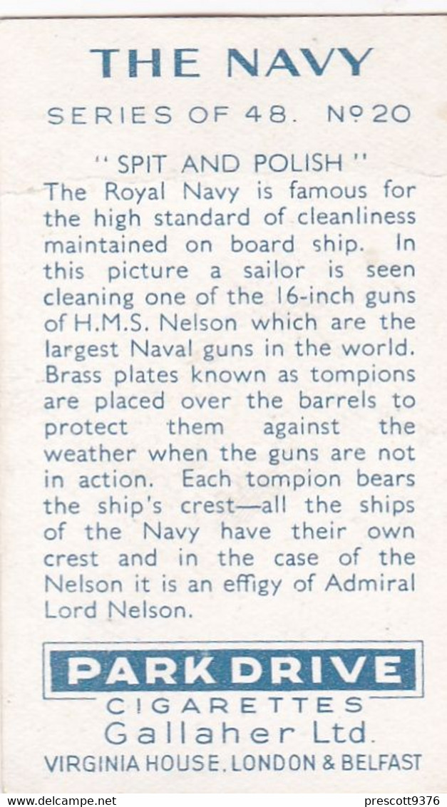 The Navy 1937 - 20 Spit & Polish, HMS Nelson  - Gallaher Cigarette Card - Original - Military - Gallaher