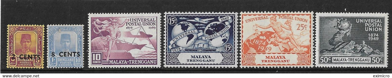 MALAYA - TRENGGANU 1941 SURCHARGE SET AND 1949 UPU SET MOUNTED MINT Cat £22.75 - Trengganu