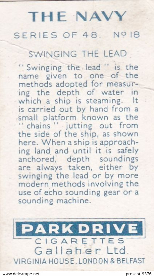 The Navy 1937 - 18 Swinging The Lead - Gallaher Cigarette Card - Original - Military - Gallaher