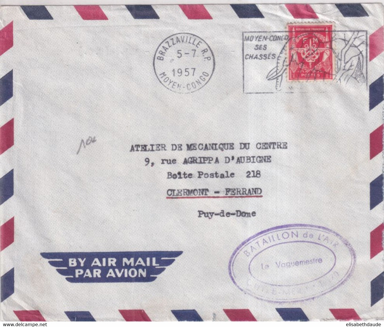 1957 - MOYEN CONGO ! - ENVELOPPE FM De La BASE AERIENNE 170 à BRAZZAVILLE (AEF) ! - Bolli Militari A Partire Dal 1900 (fuori Dal Periodo Di Guerra)