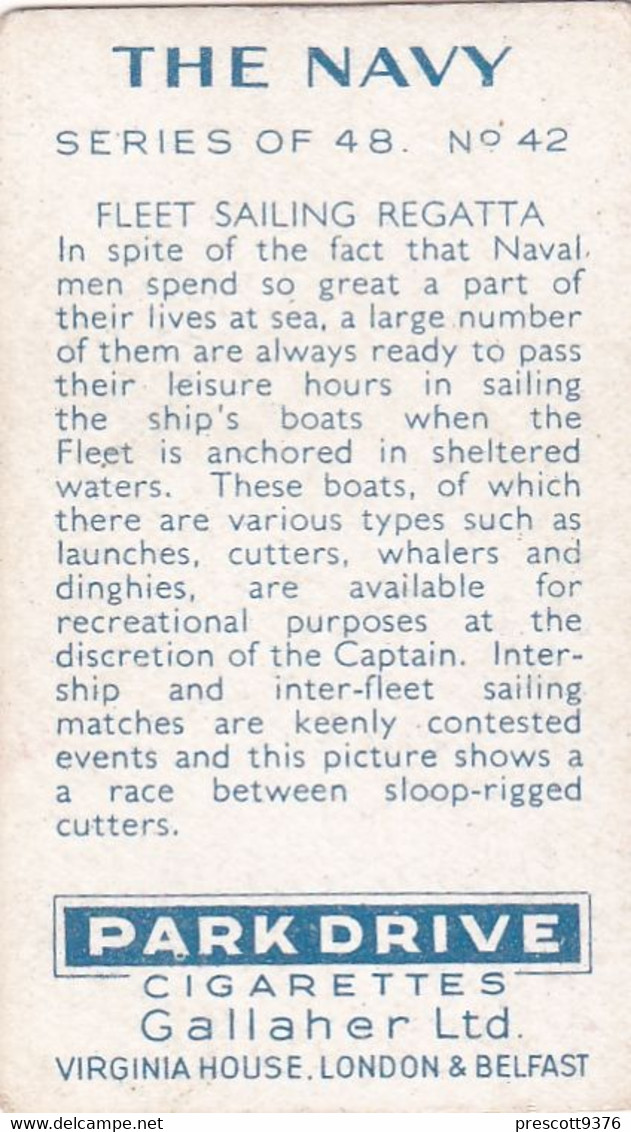 The Navy 1937 - 42 Fleet Sailing Regatta - Gallaher Cigarette Card - Original - Military - Gallaher