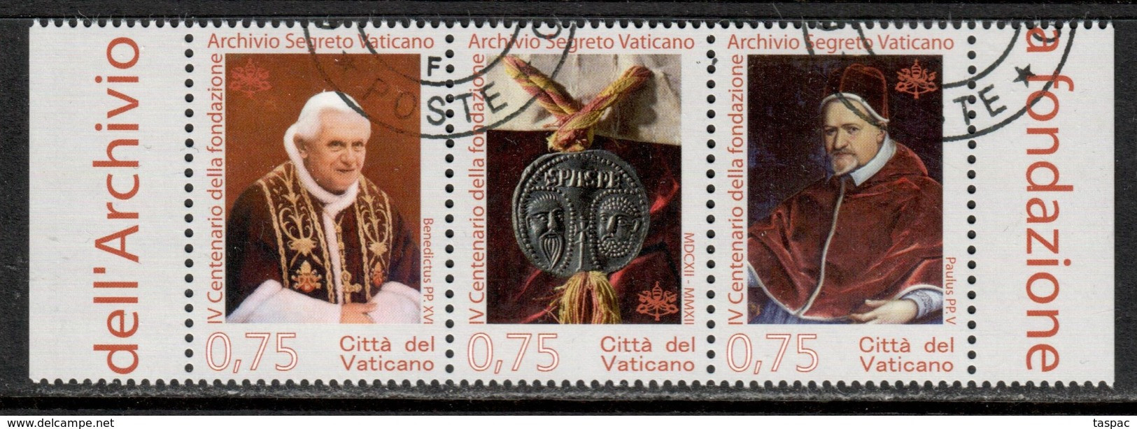 Vatican 2012 Mi# 1745-1747 Used - Strip Of 3 - 4th Centenary Of The Vatican Secret Archives - Usados