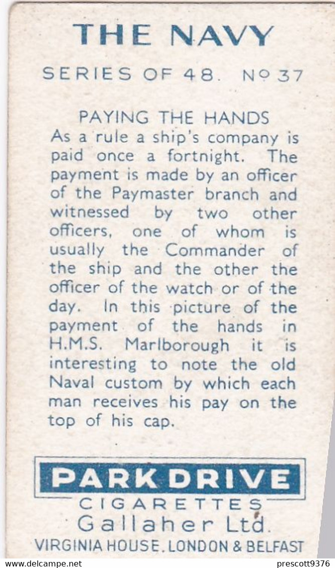 The Navy 1937 - 37 Paying The Hands  - Gallaher Cigarette Card - Original - Military - Gallaher